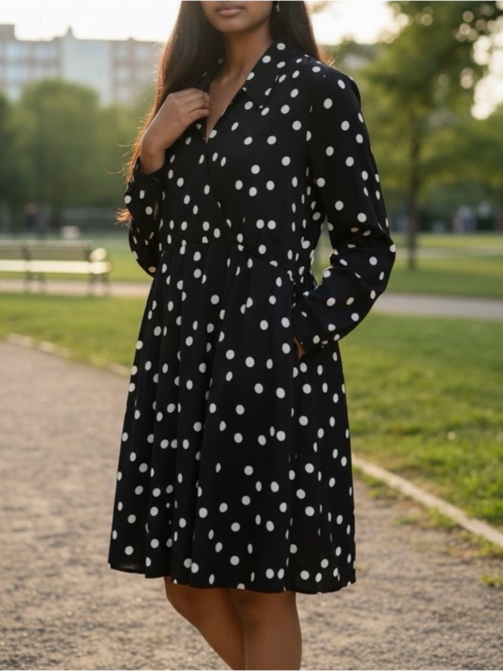 Black Polka Dot Long Sleeve Dress